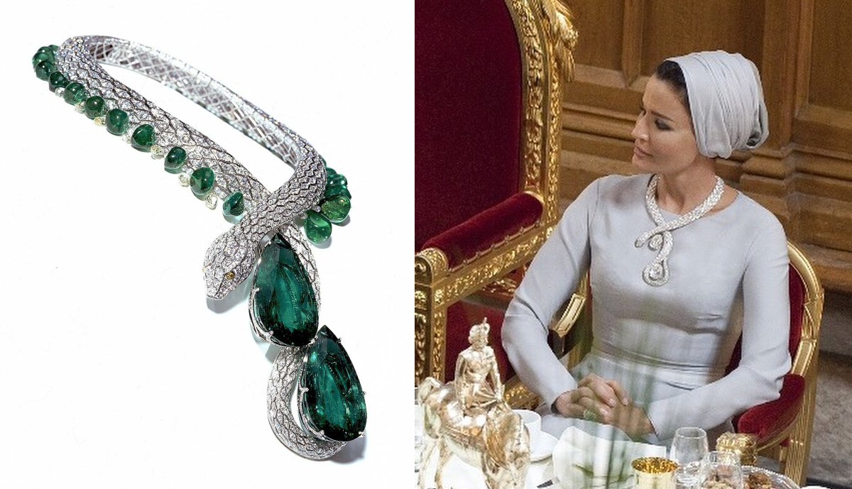 cartier eternity snake necklace, შეიხა მოზა ბინთ ნასერ ალ-მისნედი, Moza bint Nasser, კატარის სამეფო ოჯახი