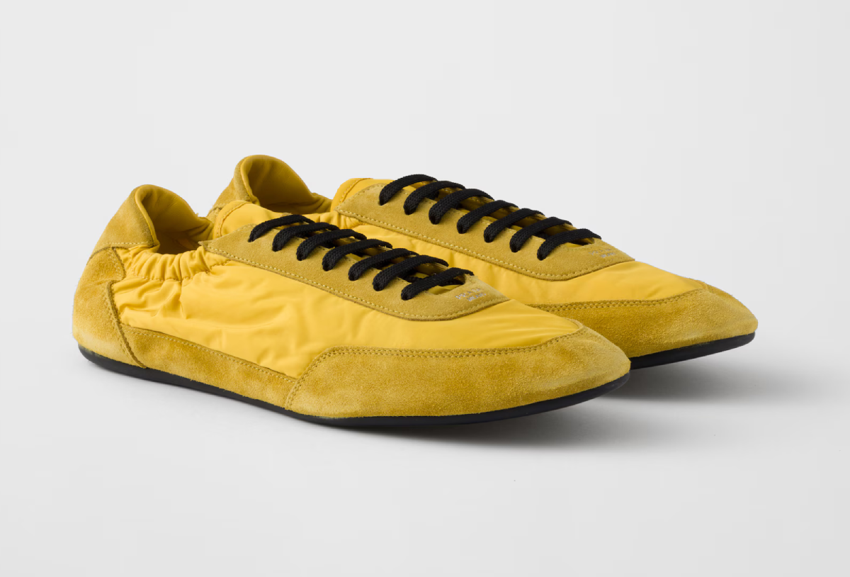 Collapse Re-Nylon and suede elasticised sneakers, პრადას კედები, პრადა, Prada Sneakers, Harry styles wearing Prada sneakers